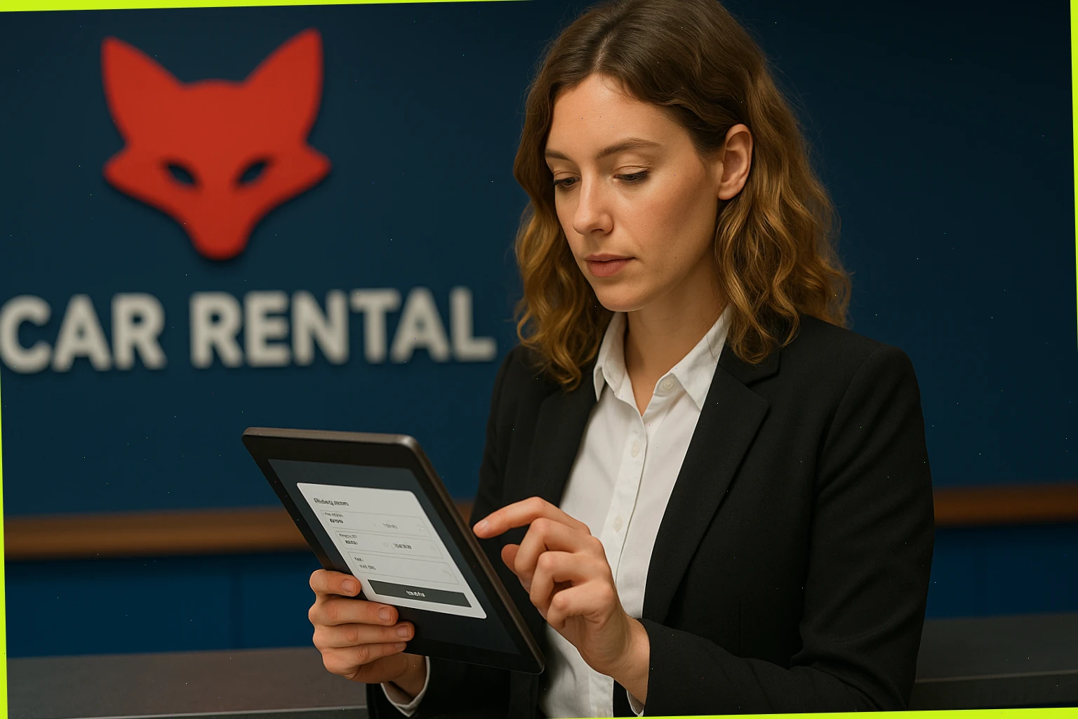 Advisor checking booking times on a tablet at the counter