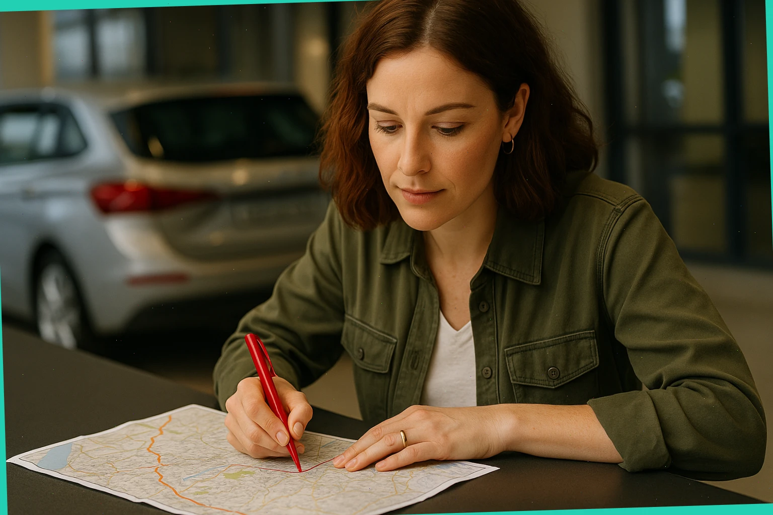 Coordinator marking a simple route to the drop-off bay on a paper map